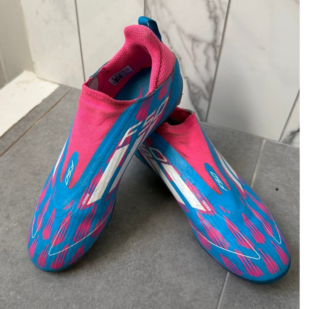 Adidas F50 League Laceless Kids Soccer Cleats Blue Pink IE1290 Size 4 Youth FG